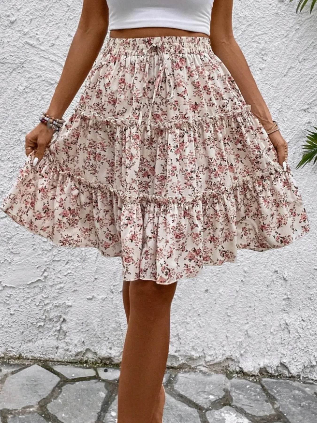 Floral Print Midi Skirt - Byyde