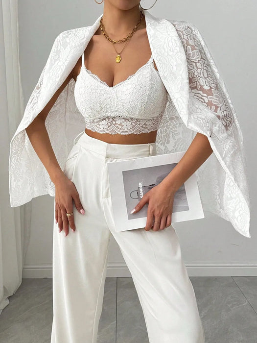 Lace Lapel Collar Long Sleeve Blazer - Byyde