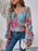 Printed Surplice Smocked Lantern Sleeve Blouse - Byyde