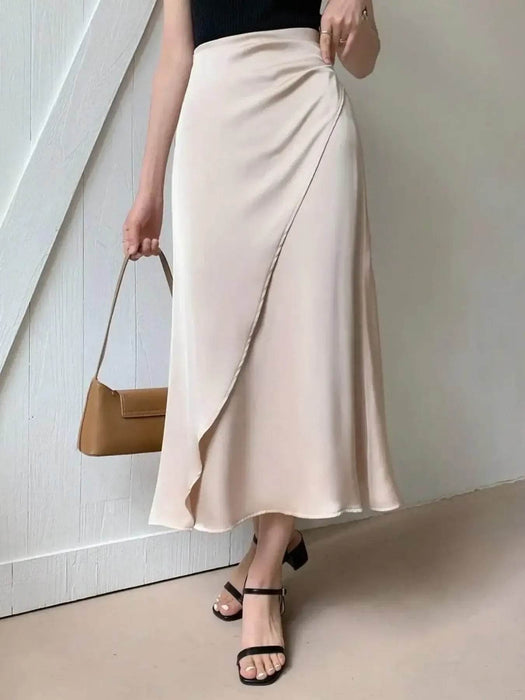 Asymmetric Wrap Midi Skirt with Fluted Hem - Byyde