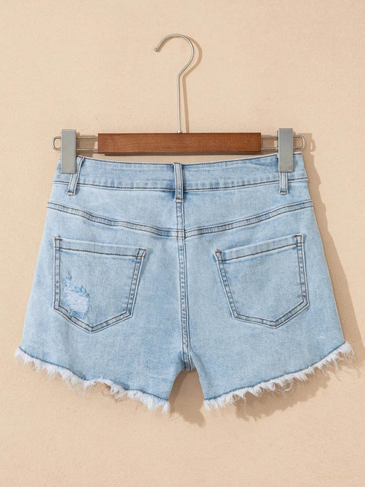 High Rise Distressed Raw Hem Denim Shorts - Byyde