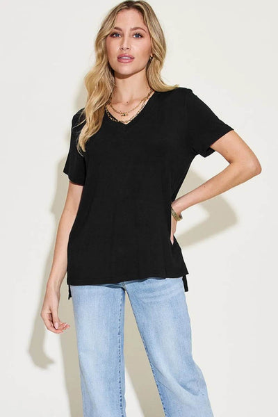 Basic Bae Full Size V-Neck High-Low T-Shirt - Byyde