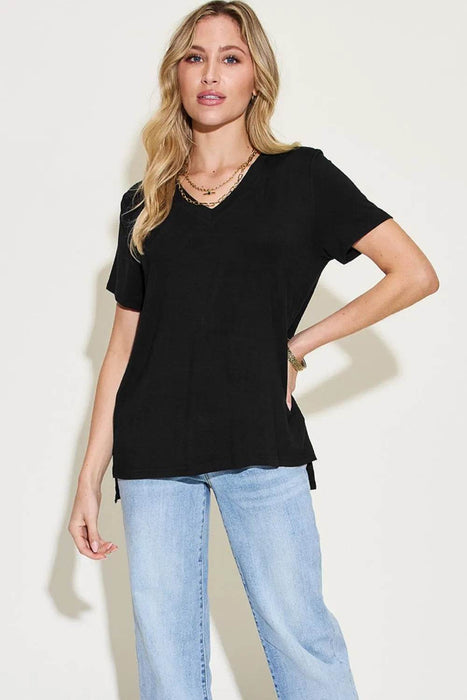 Basic Bae Full Size V-Neck High-Low T-Shirt - Byyde