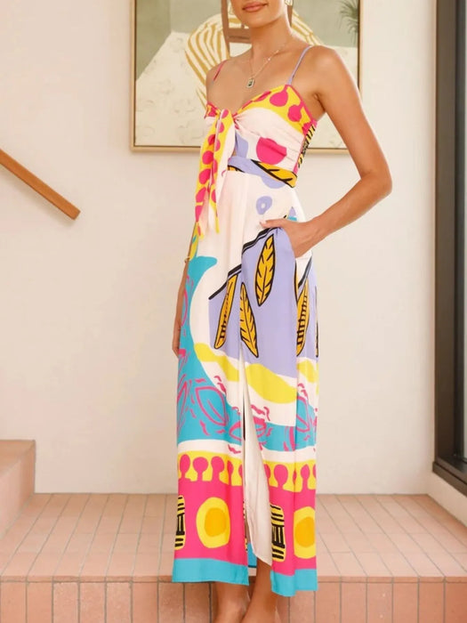 Tied Front Printed Slit Maxi Cami Dress - Byyde