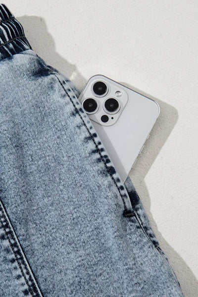 Drawstring High Waist Pocketed Denim Shorts - Byyde