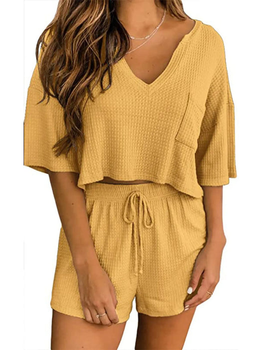 Waffle Knit Top and Shorts Lounge Set - Byyde