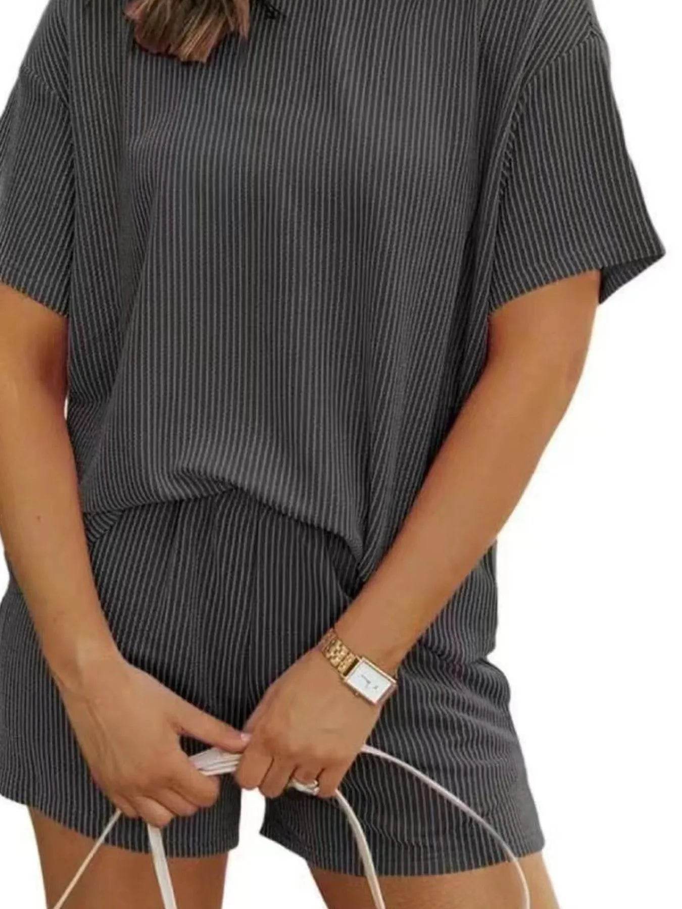 Full Size Ribbed Short Sleeve Top and Shorts Two-Piece Set Plus Size - Byyde