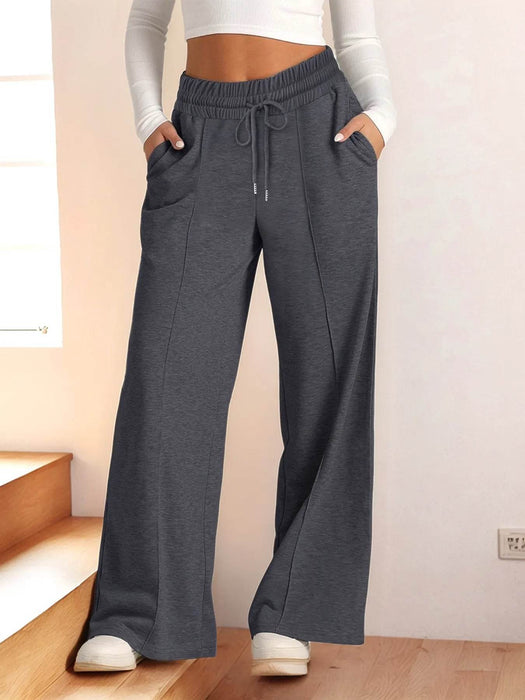 Full Size Drawstring Relaxed Fit Wide Leg Pants Plus Size - Byyde
