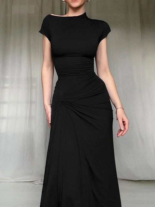 Ruched Slit Cap Sleeve Maxi Dress - Byyde