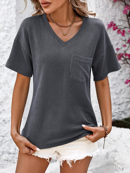Mandy V-Neck Dropped Shoulder T-Shirt - Byyde
