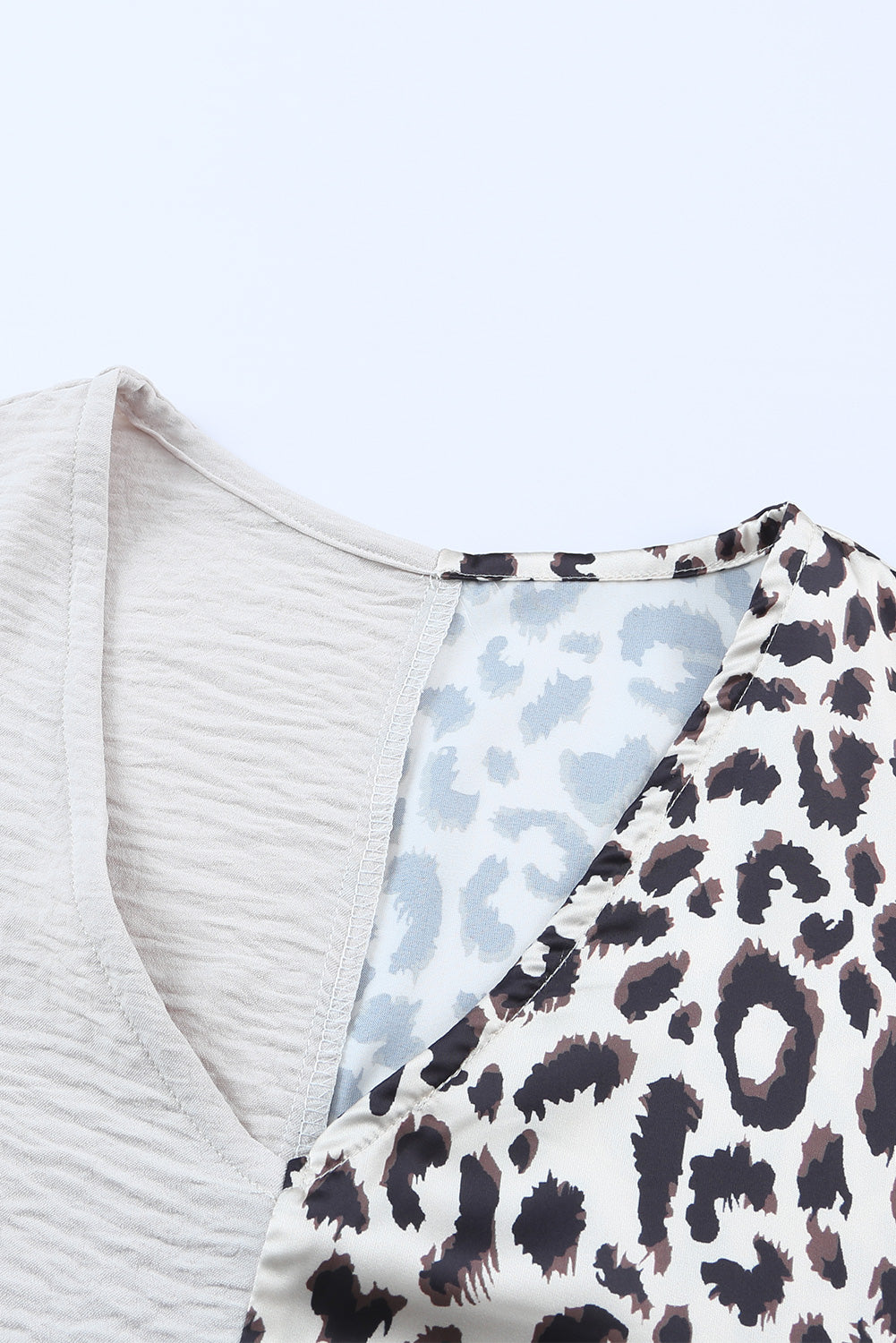 Leopard Color Block V-Neck Blouse - Byyde