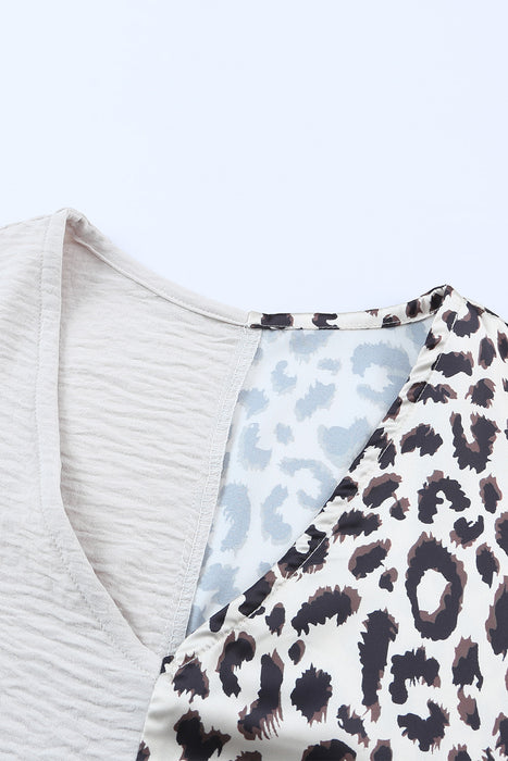 Leopard Color Block V-Neck Blouse - Byyde
