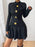 Decorative Button Mock Neck Long Sleeve Mini Dress - Byyde