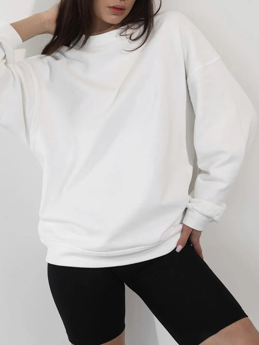 Round Neck Dropped Shoulder Long Sleeve Sweatshirt - Byyde