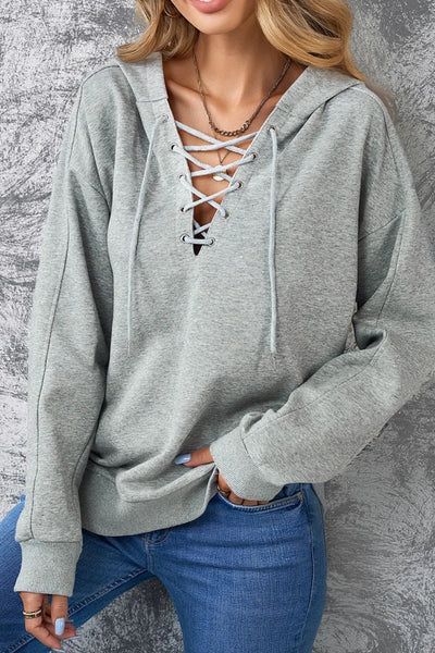 Lace Up Long Sleeve Hoodie - Byyde