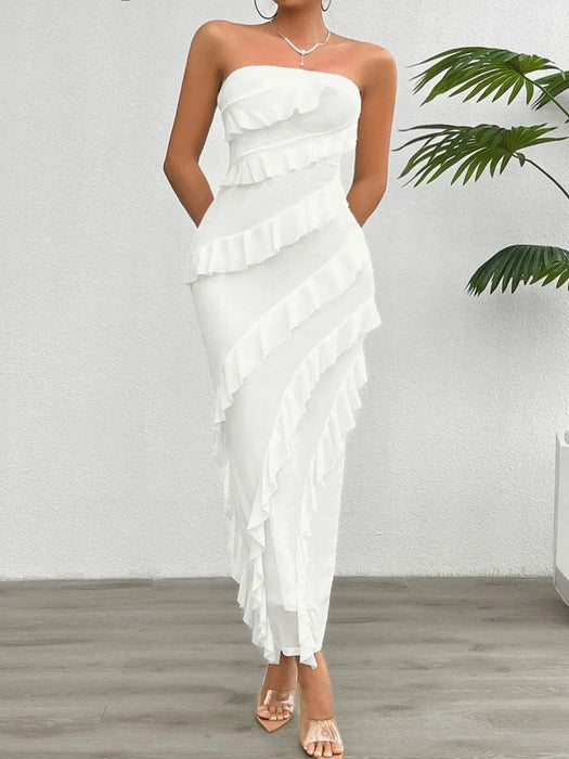 Devine Ruffled Slit Back Tube Maxi Dress - Byyde