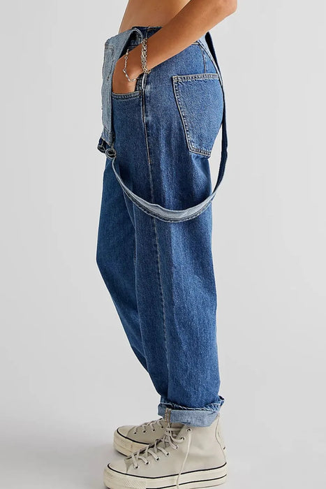 Wide Strap Square Neck Denim Overalls - Byyde