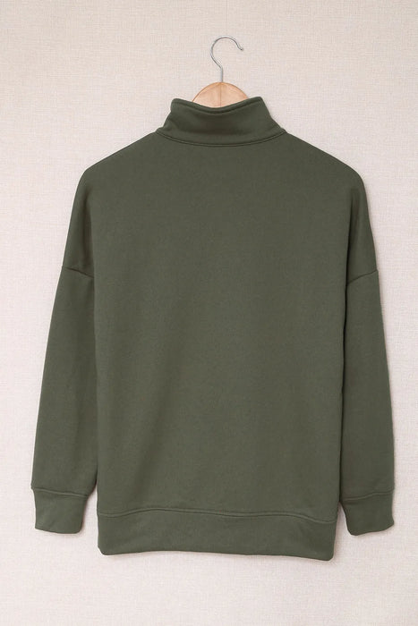 Side Slit Half Zip Long Sleeve Sweatshirt - Byyde