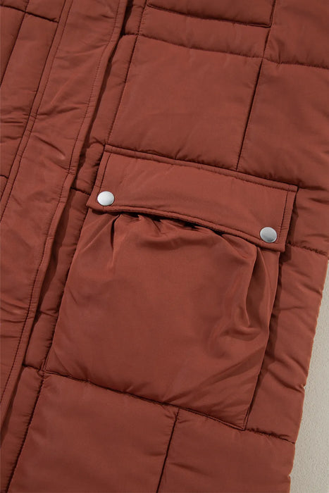 Pocketed Bubble Texture Long Sleeve Longline Winter Coat - Byyde