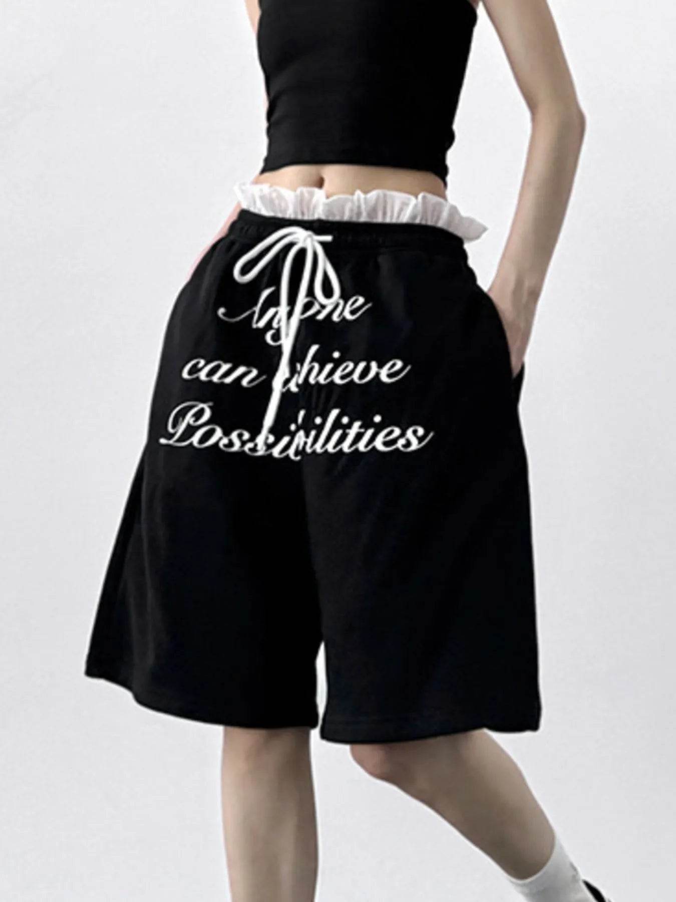 Drawstring Letter Shorts - Byyde
