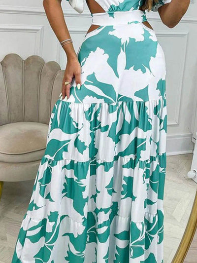 Full Size Cutout Off-Shoulder Printed Maxi Dress Plus Size - Byyde
