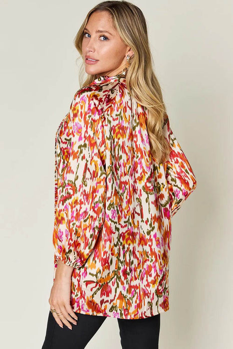 Double Take Full Size Printed Button Up Long Sleeve Shirt - Byyde