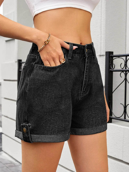 High Waist Rolled Hem Gradient Denim Shorts - Byyde