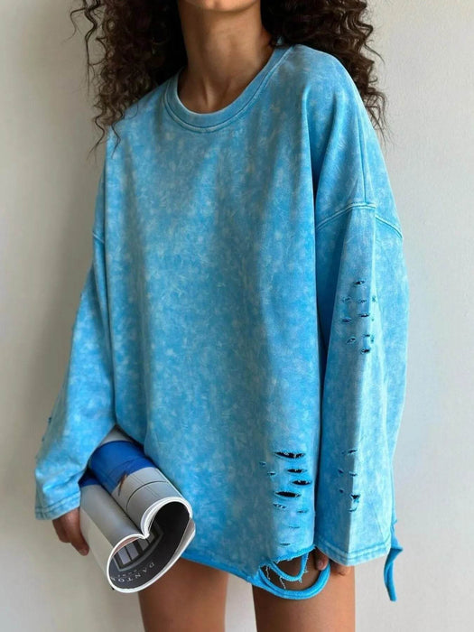 Distressed Oversized Long Sleeve Sweatshirt - Byyde