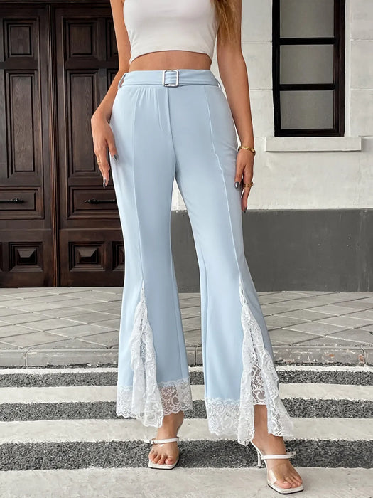 Lace Trim Flare Leg Pants - Byyde