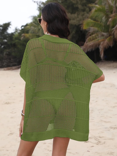 Hollow Out Collared Neck Cover-Up - Byyde