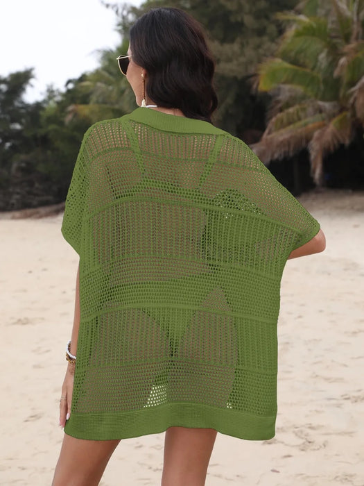 Hollow Out Collared Neck Cover-Up - Byyde