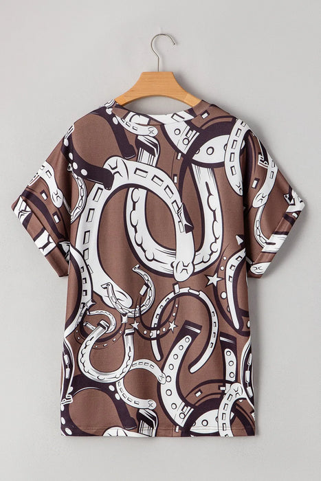Printed Round Neck Short Sleeve T-Shirt - Byyde