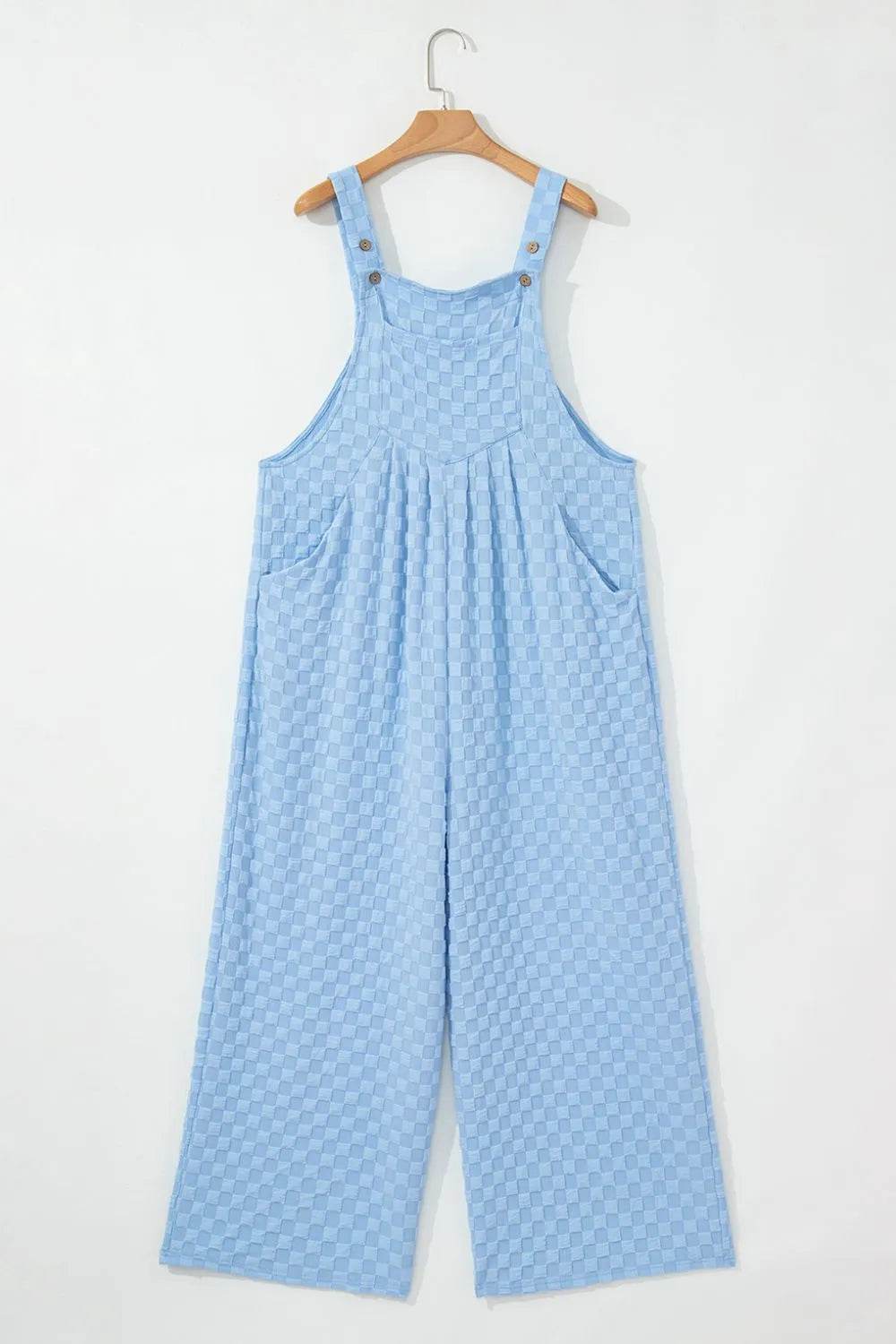 Checkered Pocketed Wide Leg Overalls - Byyde
