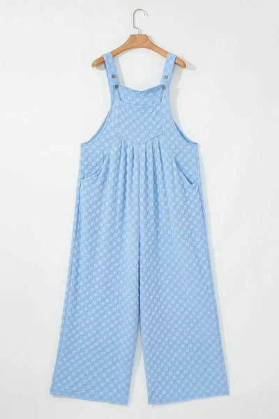 Checkered Pocketed Wide Leg Overalls - Byyde