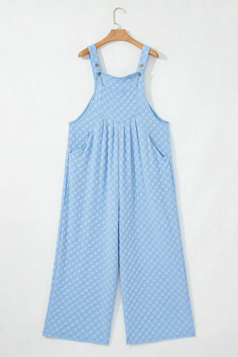 Checkered Pocketed Wide Leg Overalls - Byyde