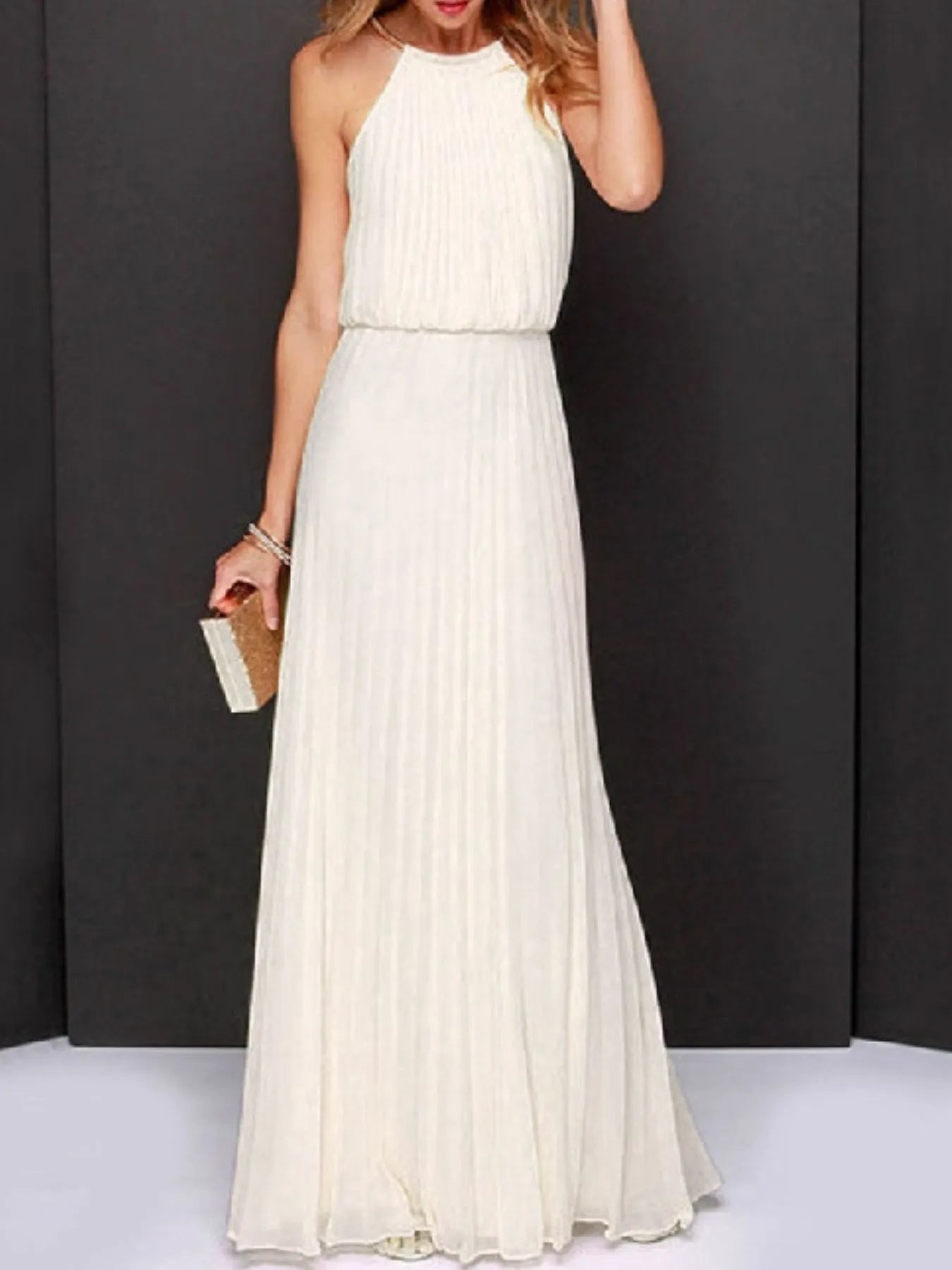 Pleated Sleeveless Maxi Tank Dress - Byyde