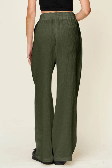 Double Take Full Size Texture Drawstring Wide Leg Pants - Byyde