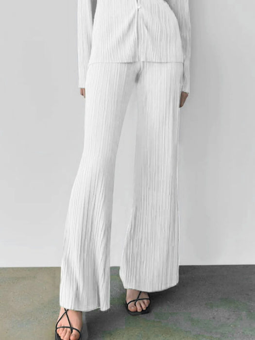 Texture Long Sleeve Top and Pants Lounge Set - Byyde