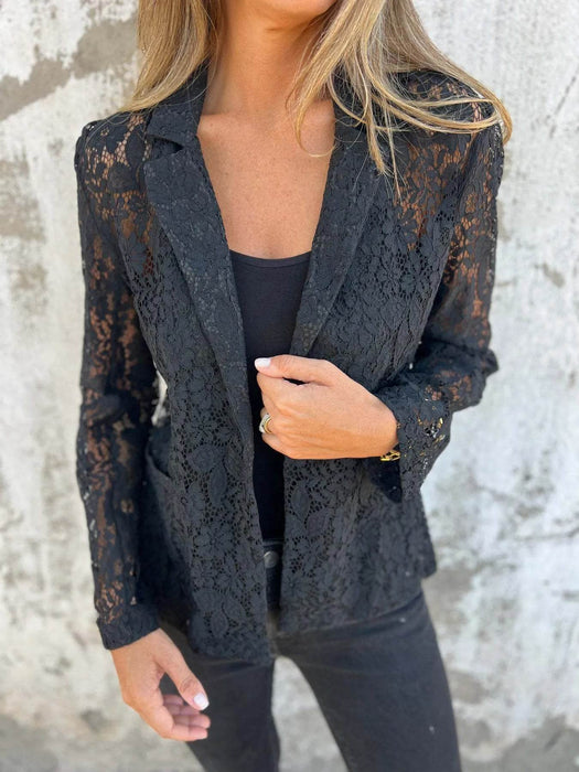 Full Size Lace Open-Front Blazer Plus Size - Byyde