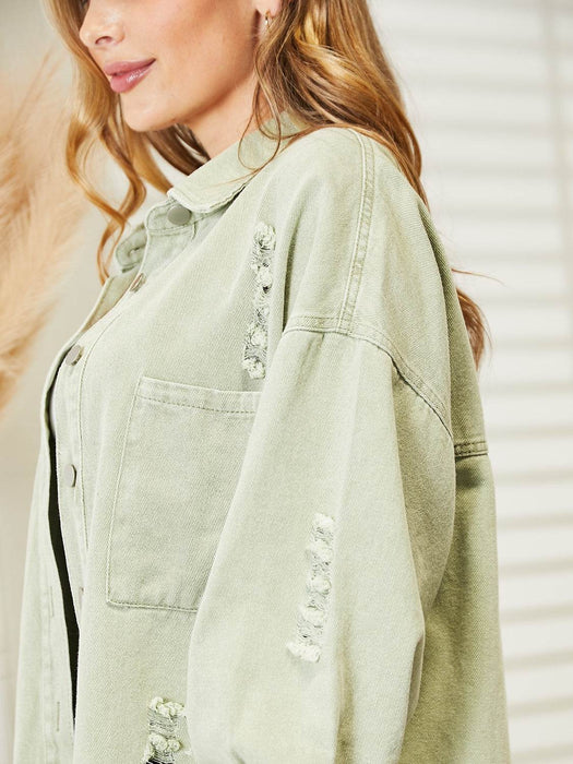Distressed Raw Hem Denim Jacket - Byyde