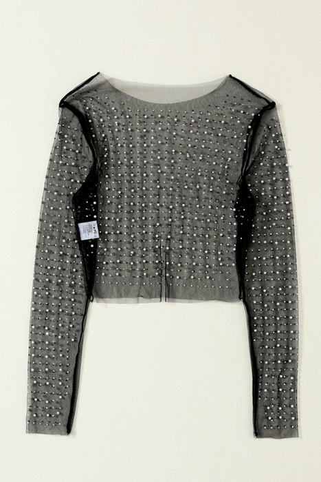 Pearl Long Sleeve Mesh Cropped Top - Byyde