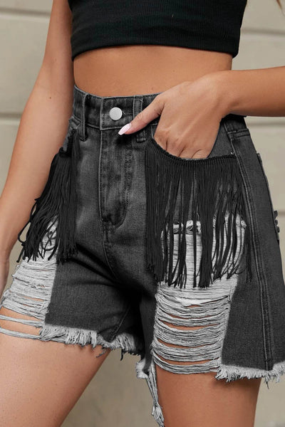 Distressed Fringe Denim Shorts - Byyde