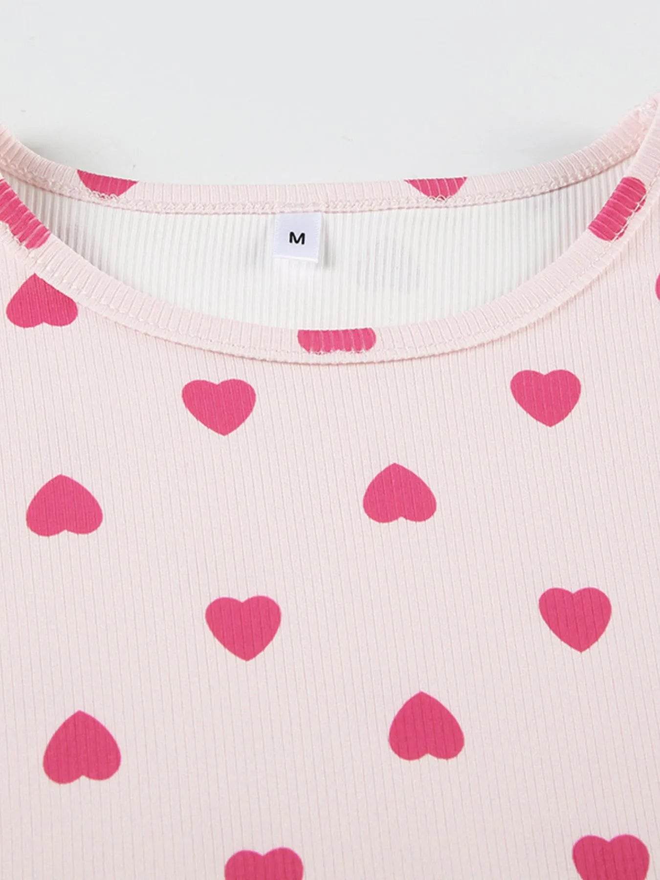 Heart Print Top and Shorts Loungewear Set - Byyde