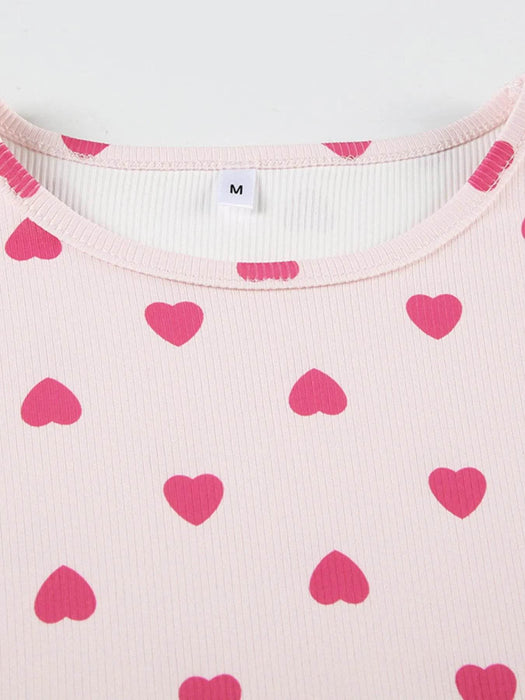 Heart Print Top and Shorts Loungewear Set - Byyde