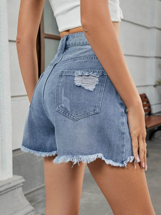 Distressed Raw Hem Denim Shorts - Byyde