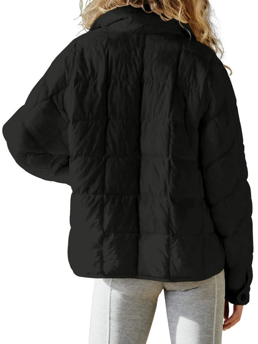 Pocketed Plaid Quilted Zip Up Winter Coat - Byyde