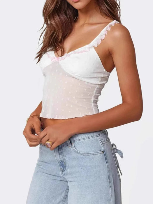Ruffle Trim Swiss Dot Cami Top - Byyde