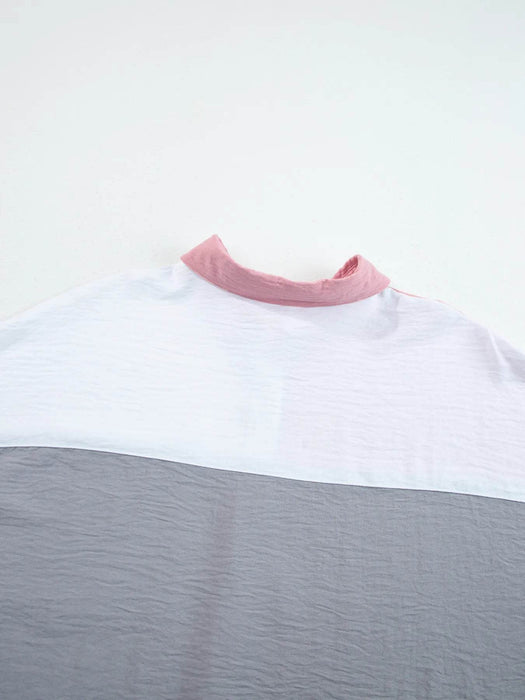 Color Block Oversized Button-Up Shirt with Chest Pocket - Byyde
