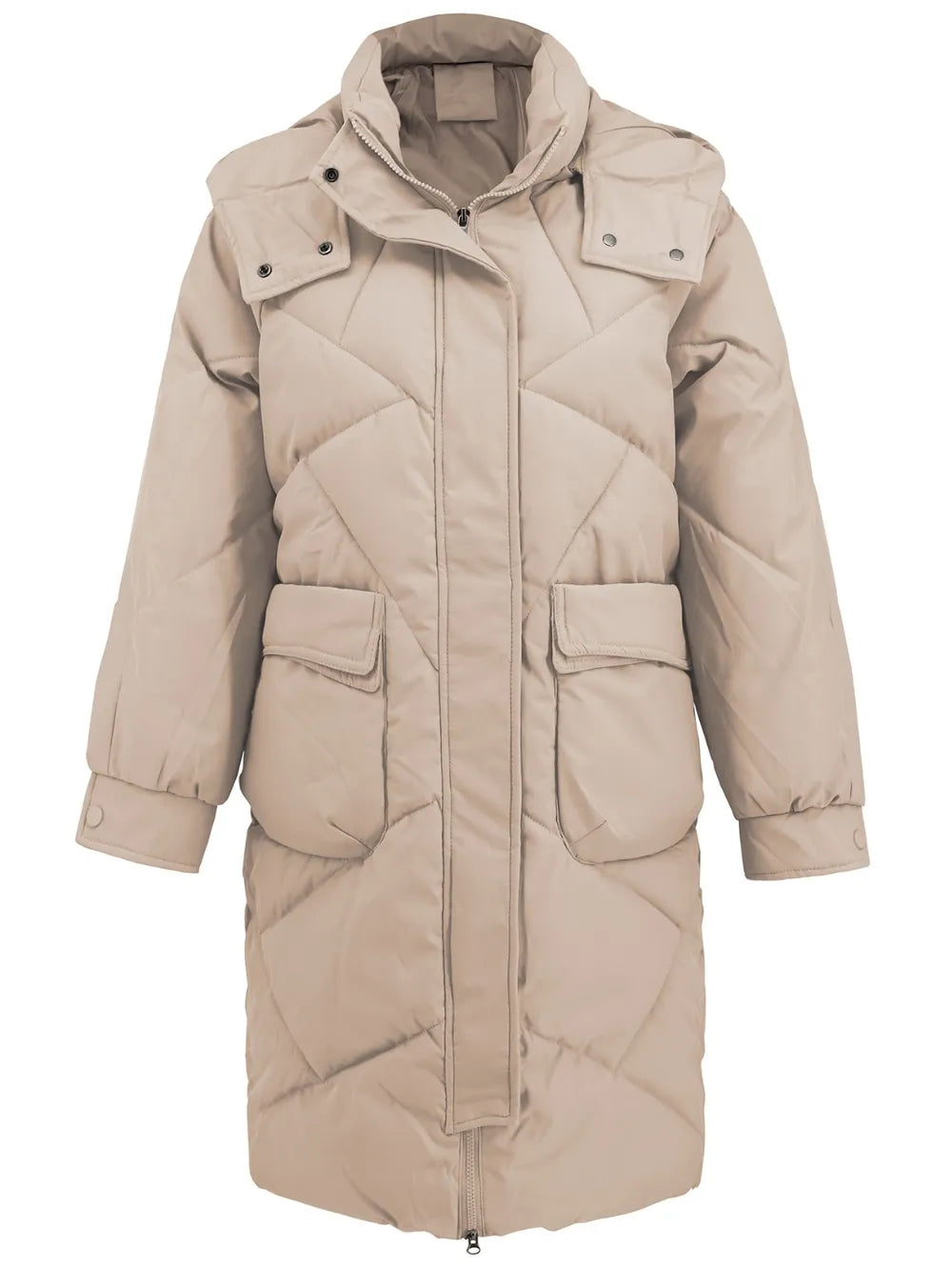 Long Sleeve Longline Hooded Winter Coat with Pockets - Byyde