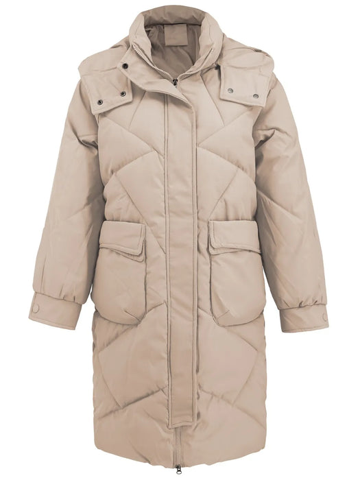 Long Sleeve Longline Hooded Winter Coat with Pockets - Byyde